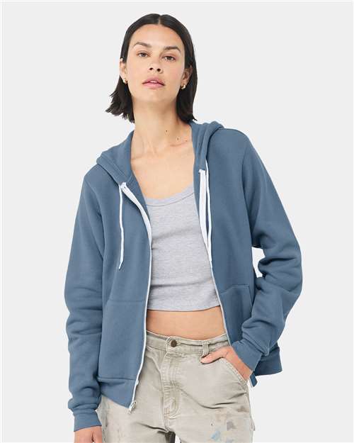 BELLA + CANVAS Unisex Sponge Fleece Full-Zip Hoodie Sweatshirt - Steel Blue