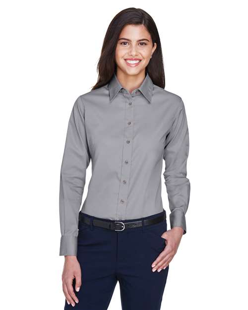 Harriton Women's Easy Blend™ Long Sleeve Twill Dress Shirt with Stain-Release