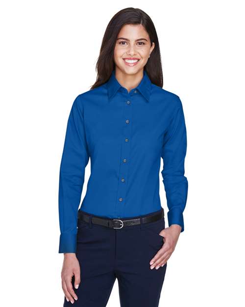 Harriton Women's Easy Blend™ Long Sleeve Twill Dress Shirt with Stain-Release