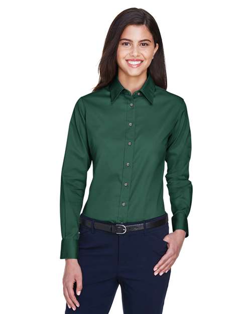 Harriton Women's Easy Blend™ Long Sleeve Twill Dress Shirt with Stain-Release