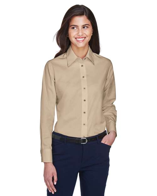 Harriton Women's Easy Blend™ Long Sleeve Twill Dress Shirt with Stain-Release