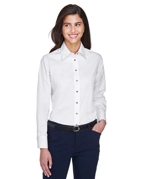 Harriton Women's Easy Blend™ Long Sleeve Twill Dress Shirt with Stain-Release
