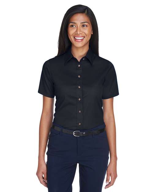 Harriton Women's Easy Blend™ Short Sleeve Twill Dress Shirt with Stain-Release
