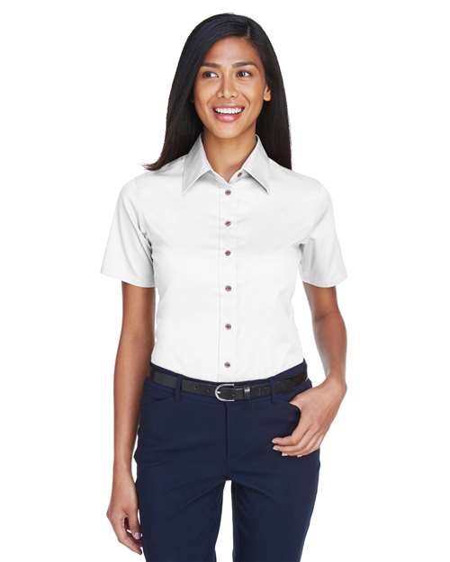 Harriton Women's Easy Blend™ Short Sleeve Twill Dress Shirt with Stain-Release