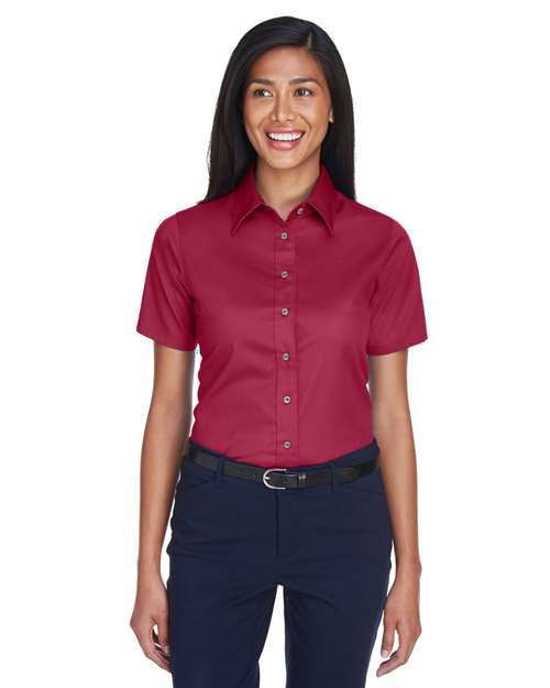 Harriton Women's Easy Blend™ Short Sleeve Twill Dress Shirt with Stain-Release