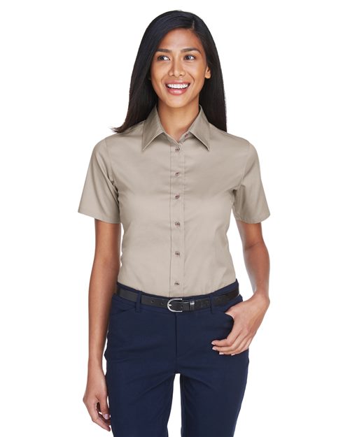 Harriton Women's Easy Blend™ Short Sleeve Twill Dress Shirt with Stain-Release