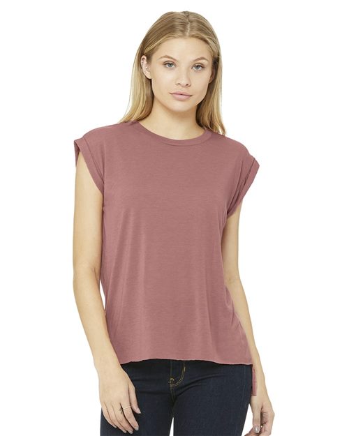 BELLA + CANVAS Women’s Flowy Rolled Cuffs Muscle Tee