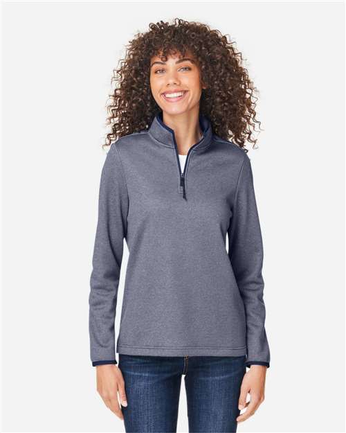 CORE365 Women's Venture Heathered Stripe Quarter-Zip Pullover
