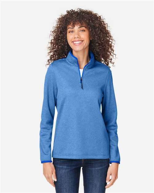 CORE365 Women's Venture Heathered Stripe Quarter-Zip Pullover
