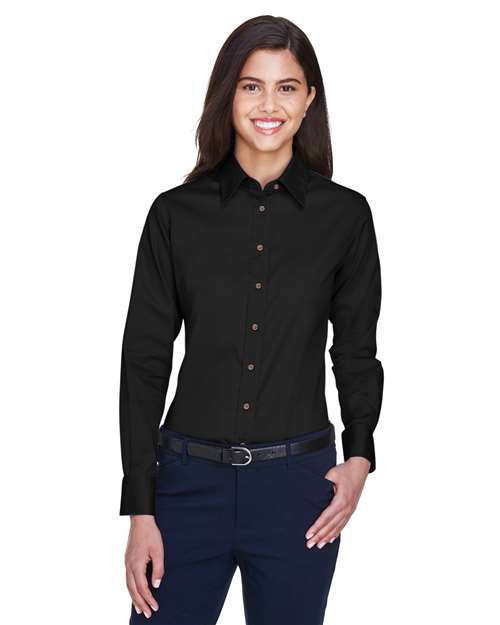 Harriton Women's Easy Blend™ Long Sleeve Twill Dress Shirt with Stain-Release