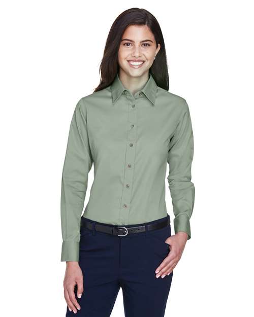 Harriton Women's Easy Blend™ Long Sleeve Twill Dress Shirt with Stain-Release