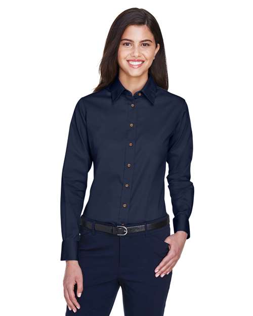 Harriton Women's Easy Blend™ Long Sleeve Twill Dress Shirt with Stain-Release