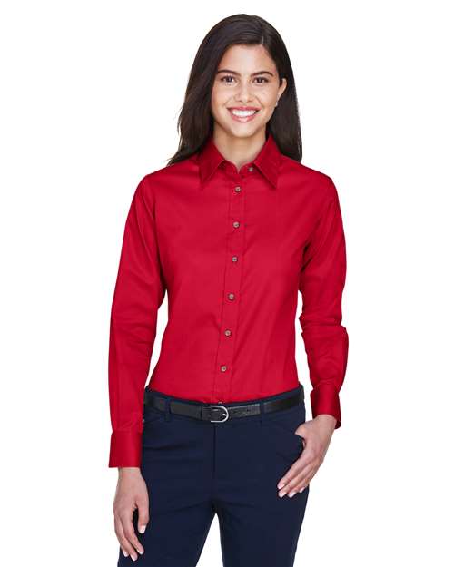 Harriton Women's Easy Blend™ Long Sleeve Twill Dress Shirt with Stain-Release