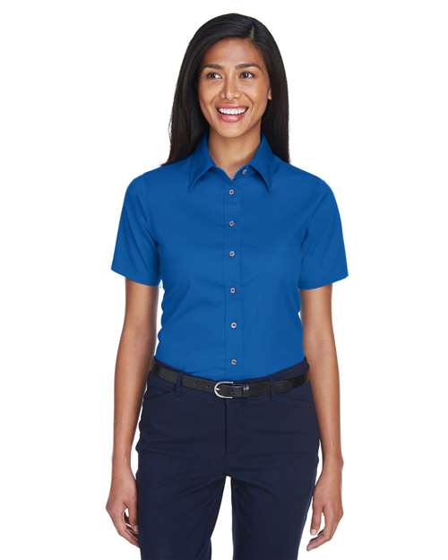Harriton Women's Easy Blend™ Short Sleeve Twill Dress Shirt with Stain-Release