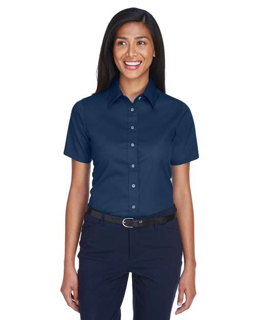 Harriton Women's Easy Blend™ Short Sleeve Twill Dress Shirt with Stain-Release