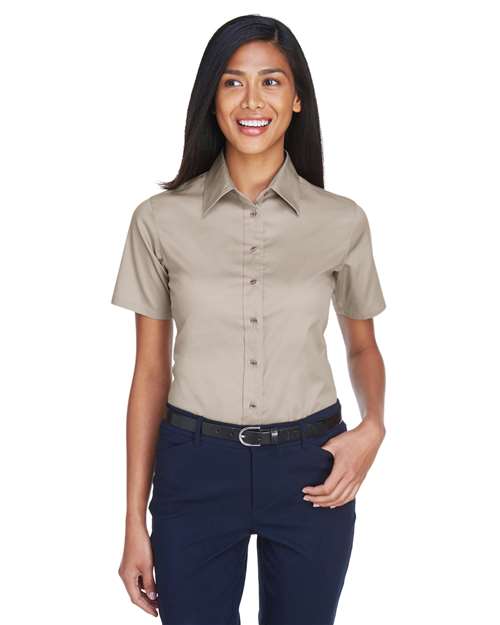 Harriton Women's Easy Blend™ Short Sleeve Twill Dress Shirt with Stain-Release