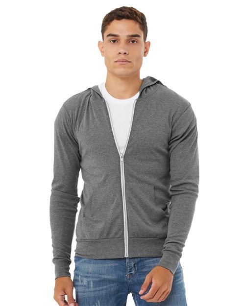 BELLA + CANVAS Unisex Triblend Lightweight Full-Zip Hooded Long Sleeve Tee
