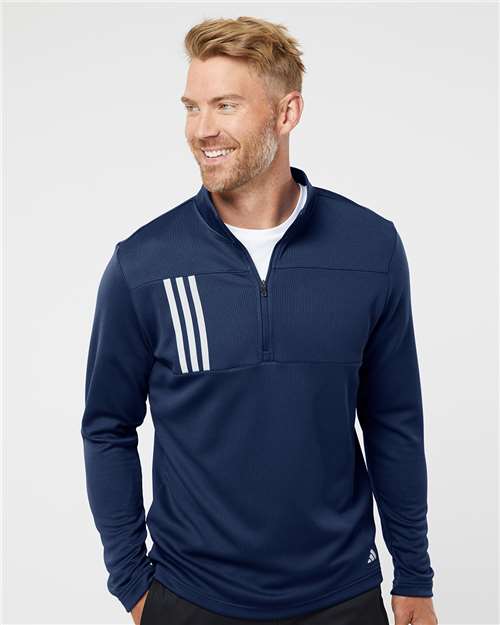 Adidas Men's 3-Stripes Double-Knit Quarter-Zip Pullover