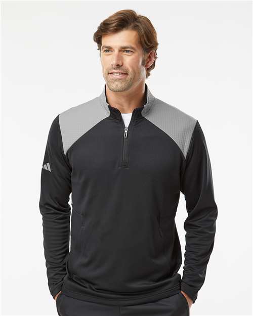 Adidas Men's Textured Mixed Media Quarter-Zip Pullover